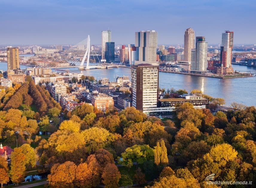 Vista della città di Rotterdam in Olanda con i colori dell'autunno